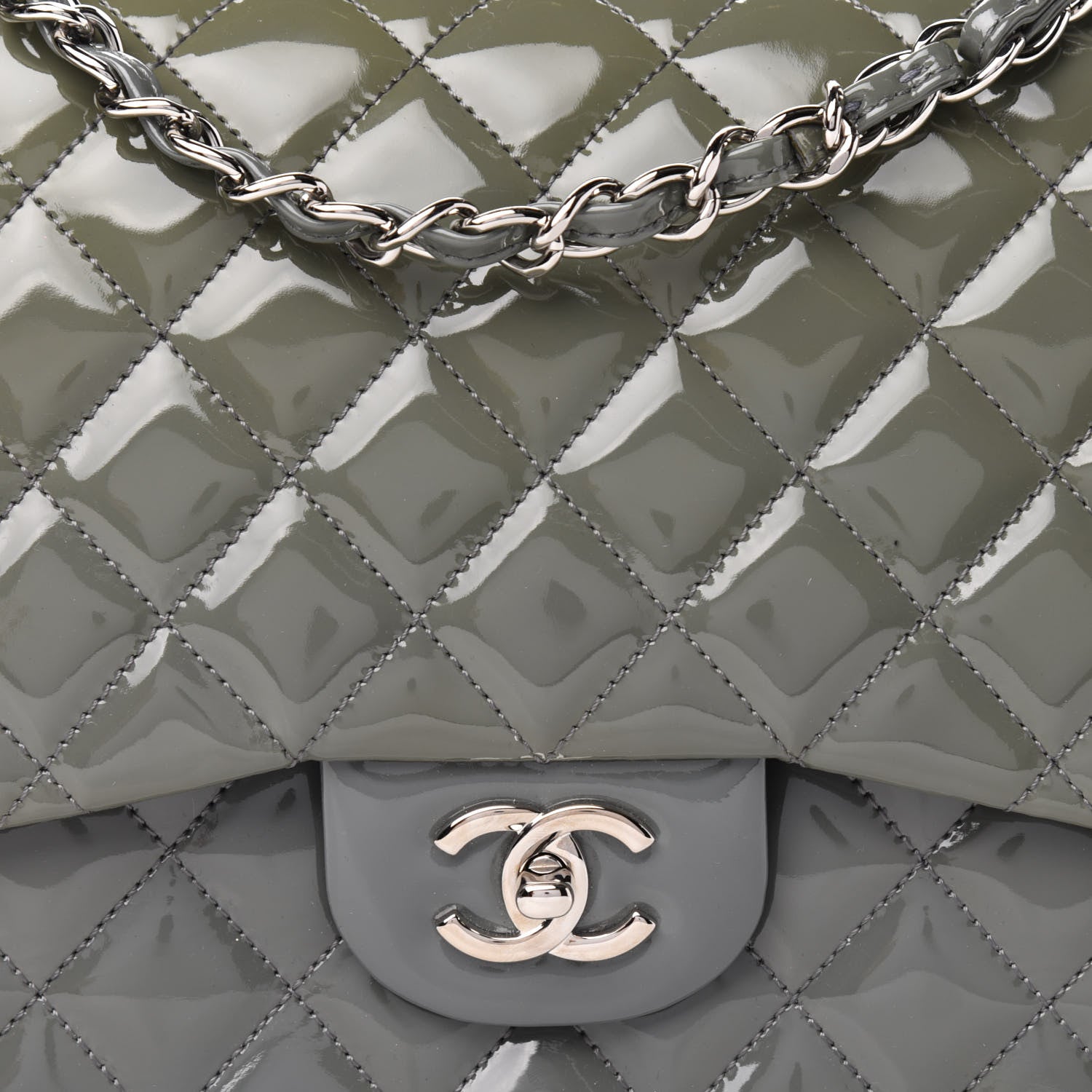 Chanel Patent Quilted Jumbo Single Flap Grey 11 of 12