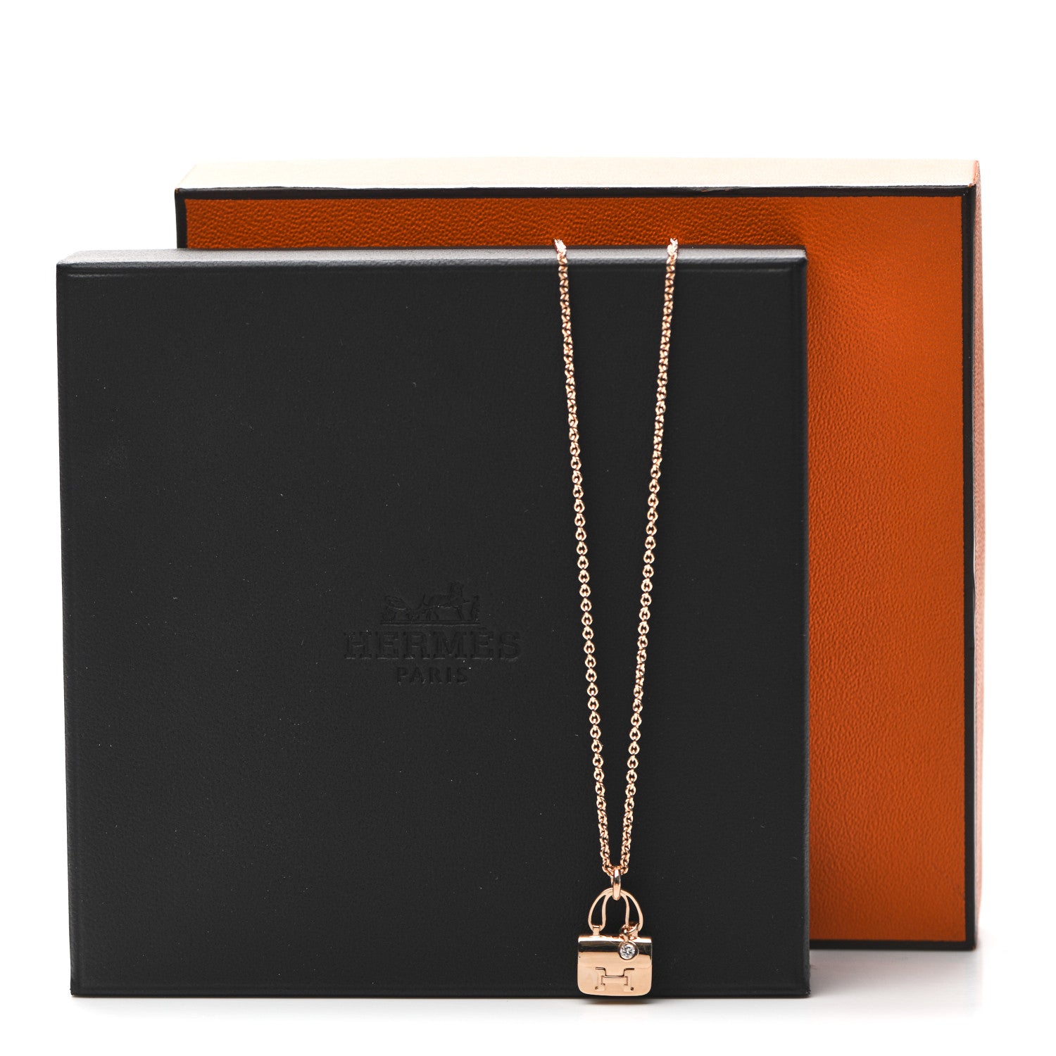 Hermes 18K Rose Gold Diamond Constance Amulettes Charm Pendant Necklace 6 of 6