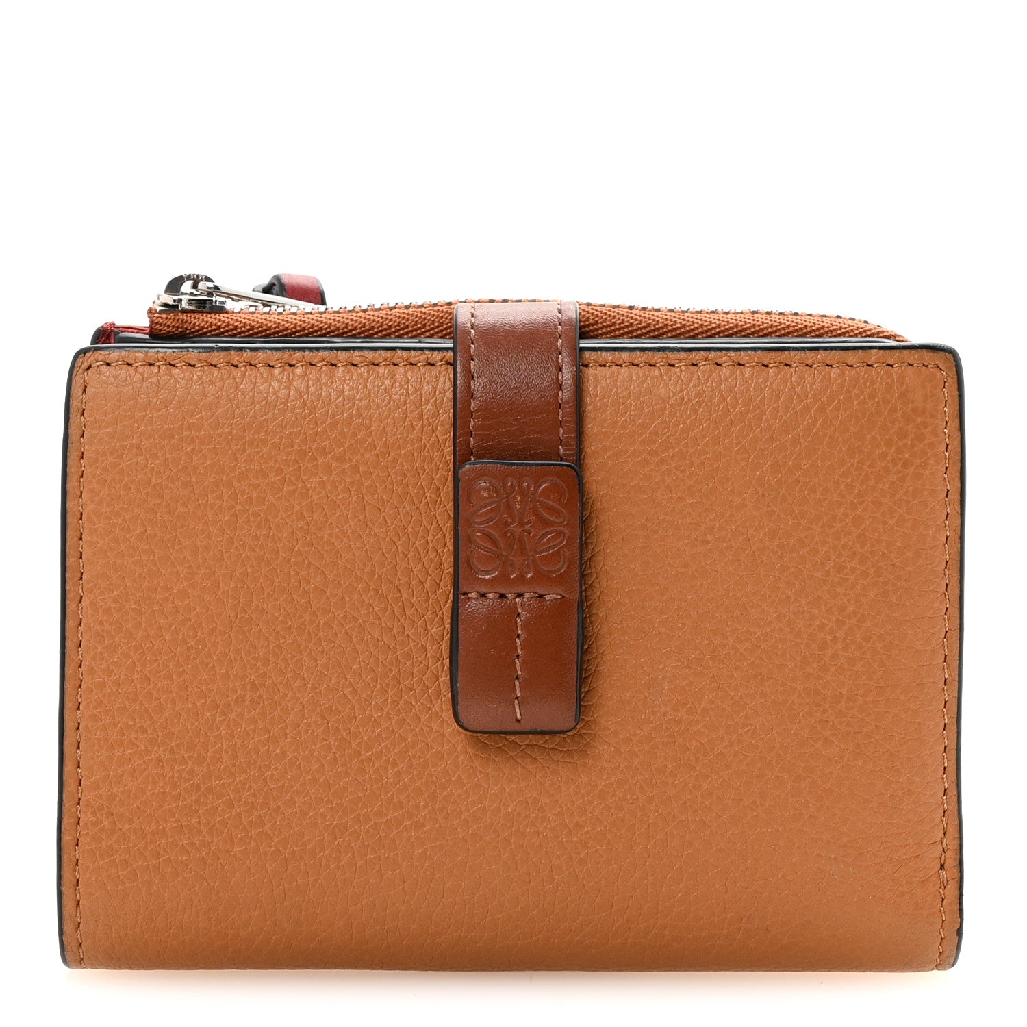 Loewe Grained Calfskin Anagram Embossed Slim Zip Bi-Fold Wallet Caramel Pecan 1 of 6