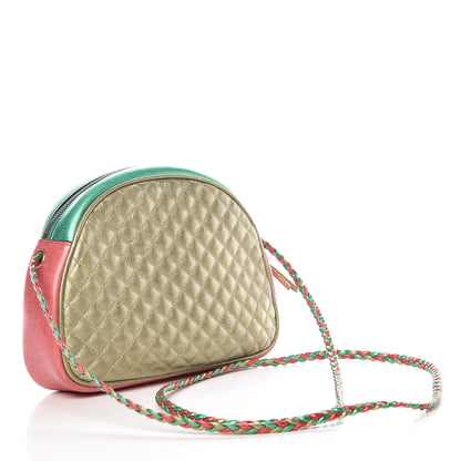 Gucci Laminated Nappa Trapuntata Mini Zumi Dome Shoulder Bag Rosso Jasmine Green Rame 3 of 9