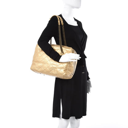 Chanel Metallic Aged Calfskin Quilted Large Secret Tag Bowling Bag Gold 2 of 9
