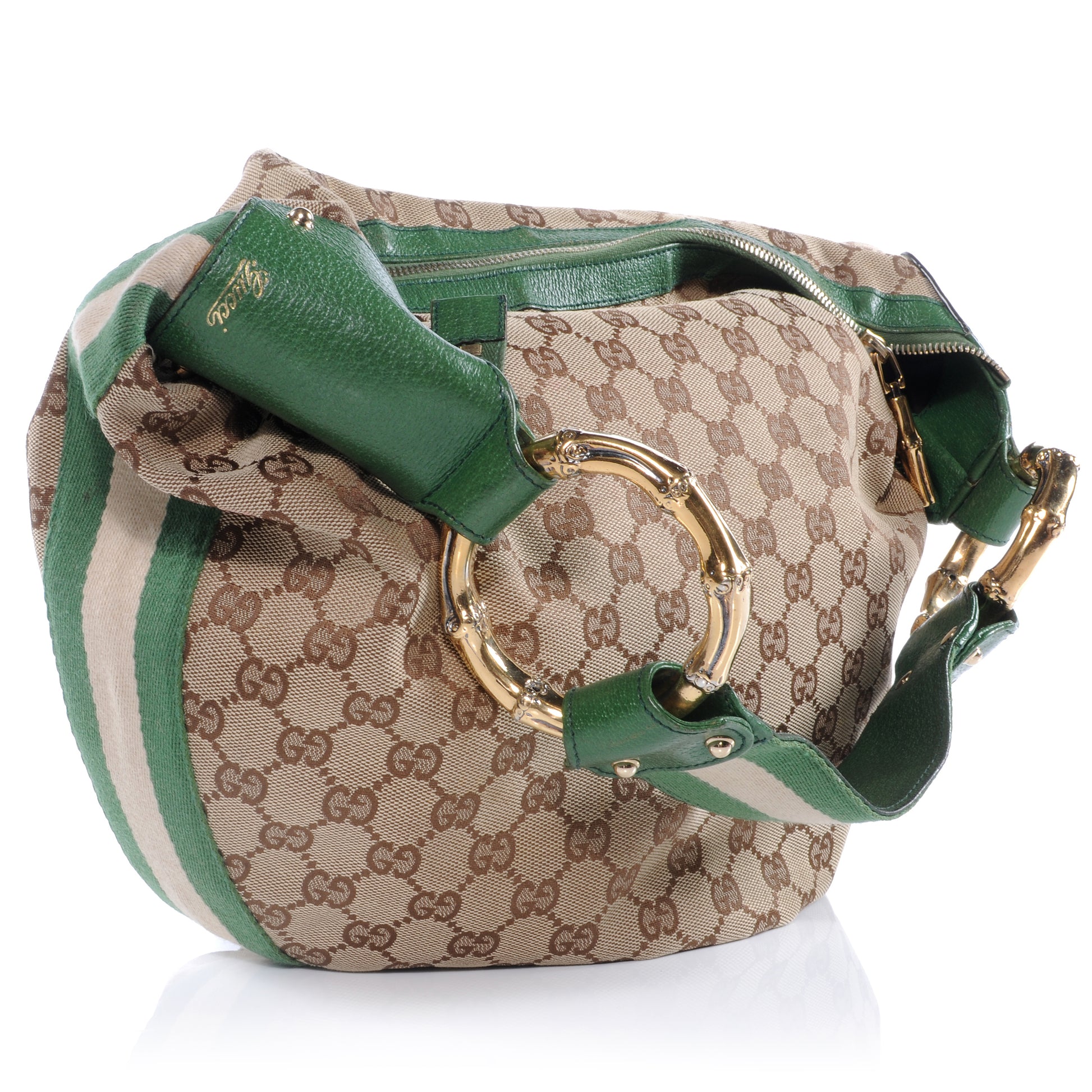 Gucci Monogram Web Bamboo Ring Hobo Green 3 of 9