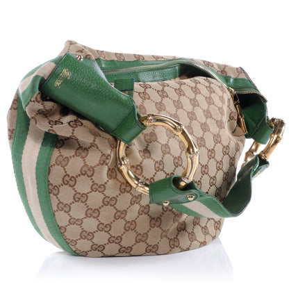 Gucci Monogram Web Bamboo Ring Hobo Green 3 of 9