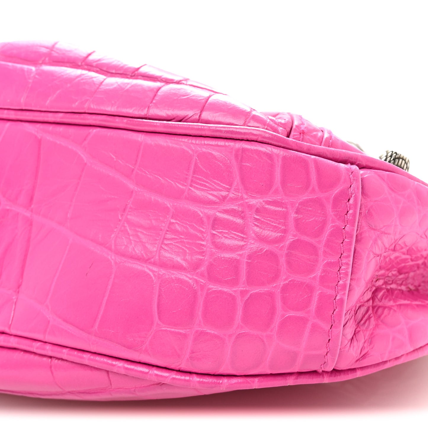 Extra Supple Calfskin Crocodile Embossed XS Le Cagole Shoulder Bag Lipstick Pink