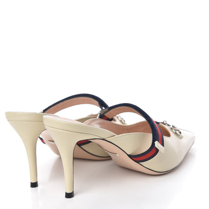Gucci Malaga Kid Sylvie Web Cross Strap Mid-Heel Slides 39 Vintage White 4 of 12