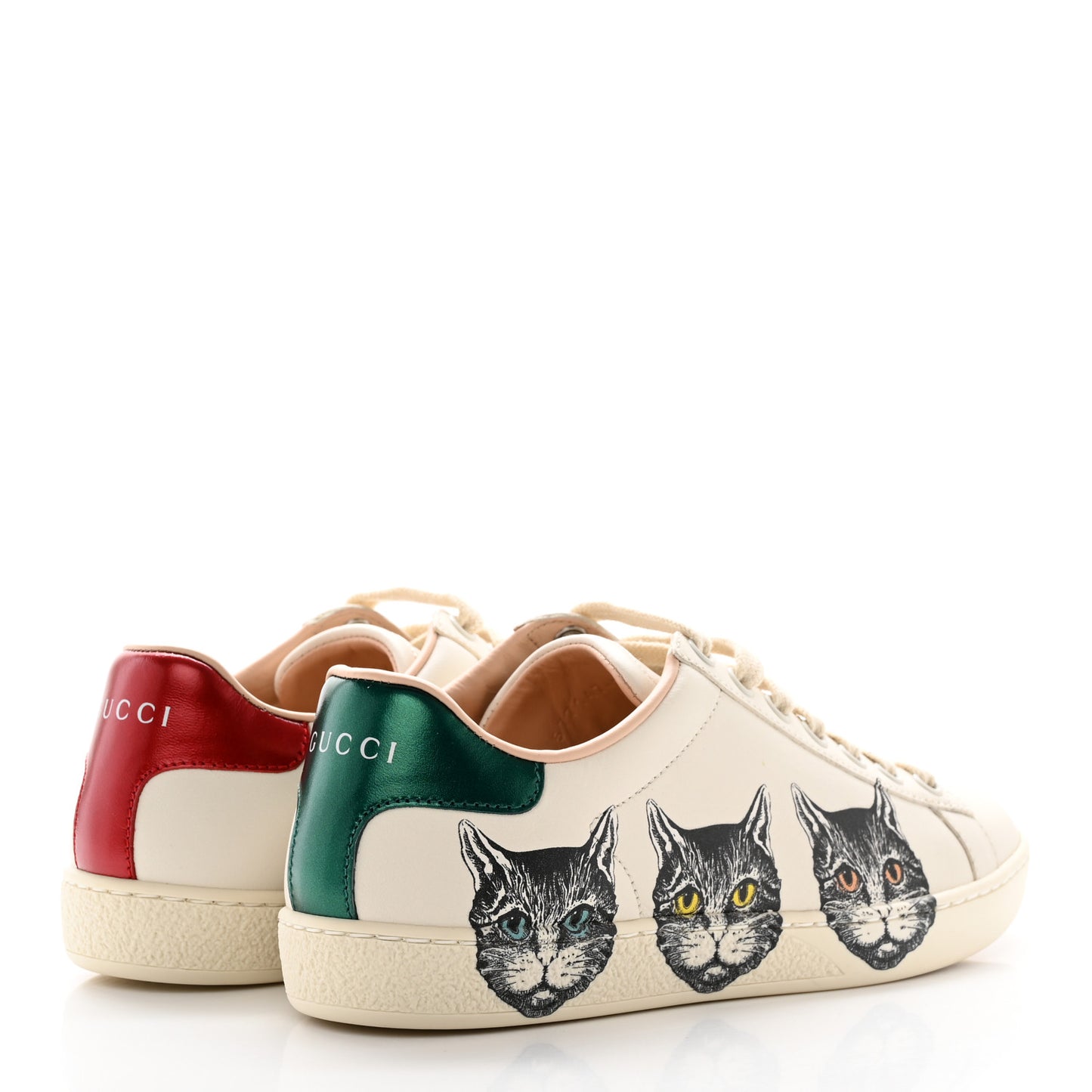 Calfskin Mystic Cat Print Womens Ace Sneakers 36 White