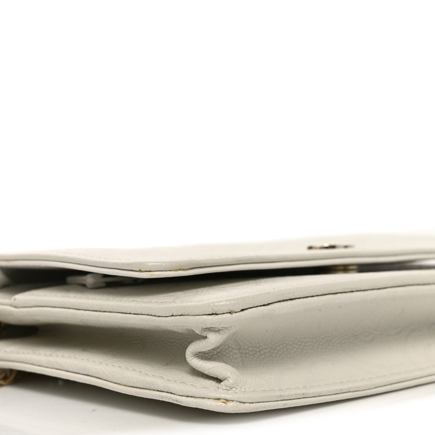 Caviar Camellia Embossed Wallet On Chain WOC White