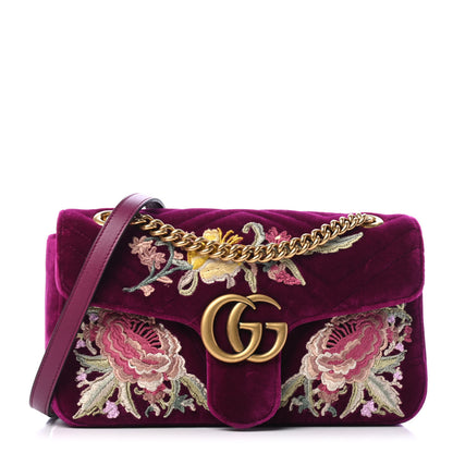Gucci Velvet Matelasse Embroidered Small GG Marmont Shoulder Bag Fuchsia Violet Cyclamen 1 of 5