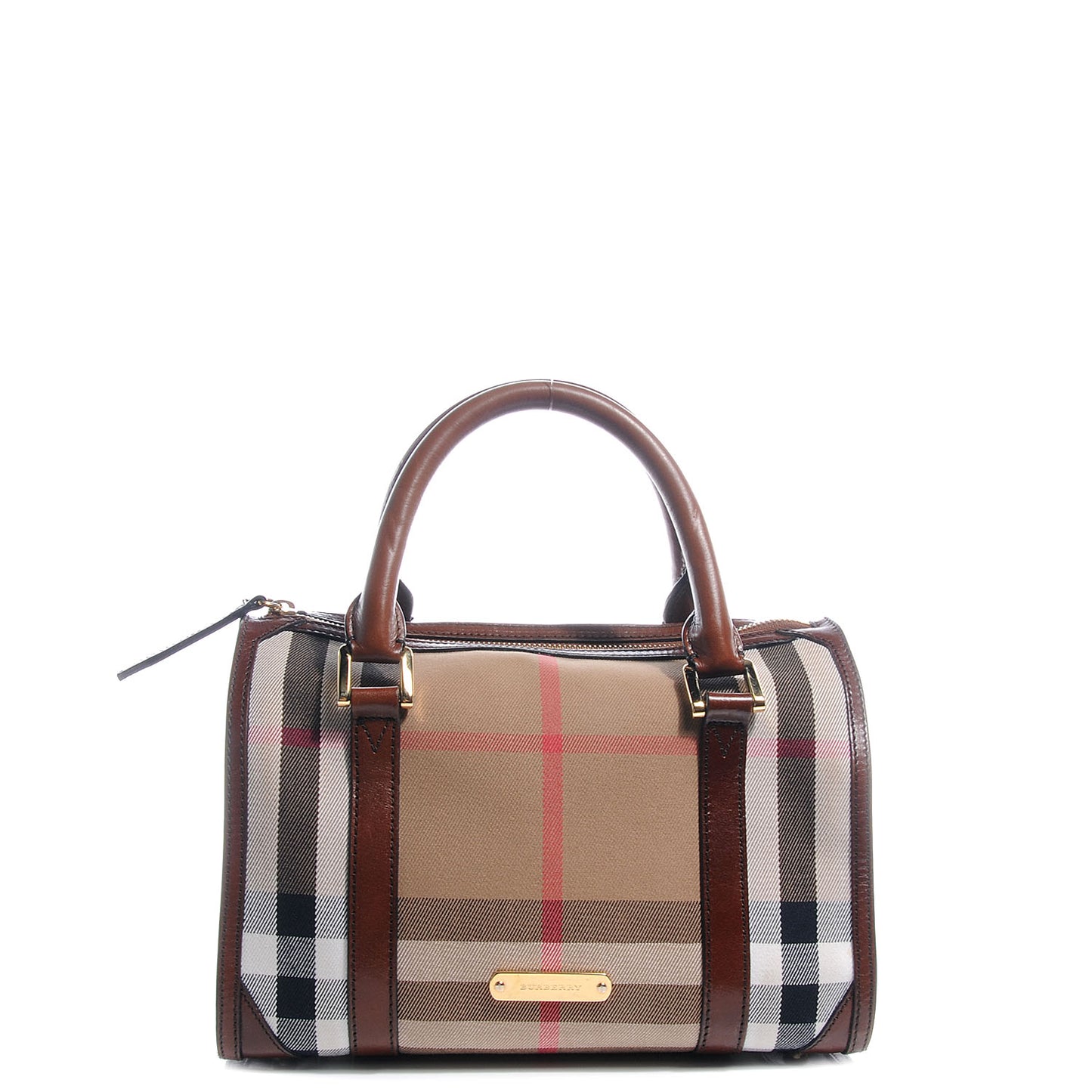Bridle Calfskin House Check Medium Chester Bowling Bag Dark Tan