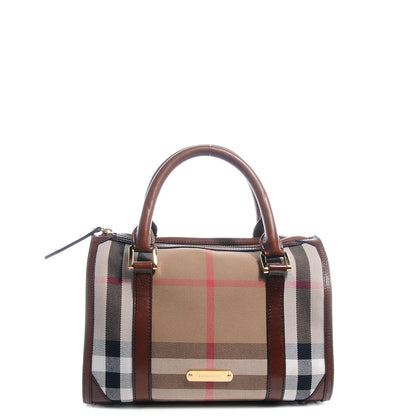 Burberry Bridle Calfskin House Check Medium Chester Bowling Bag Dark Tan 1 of 8