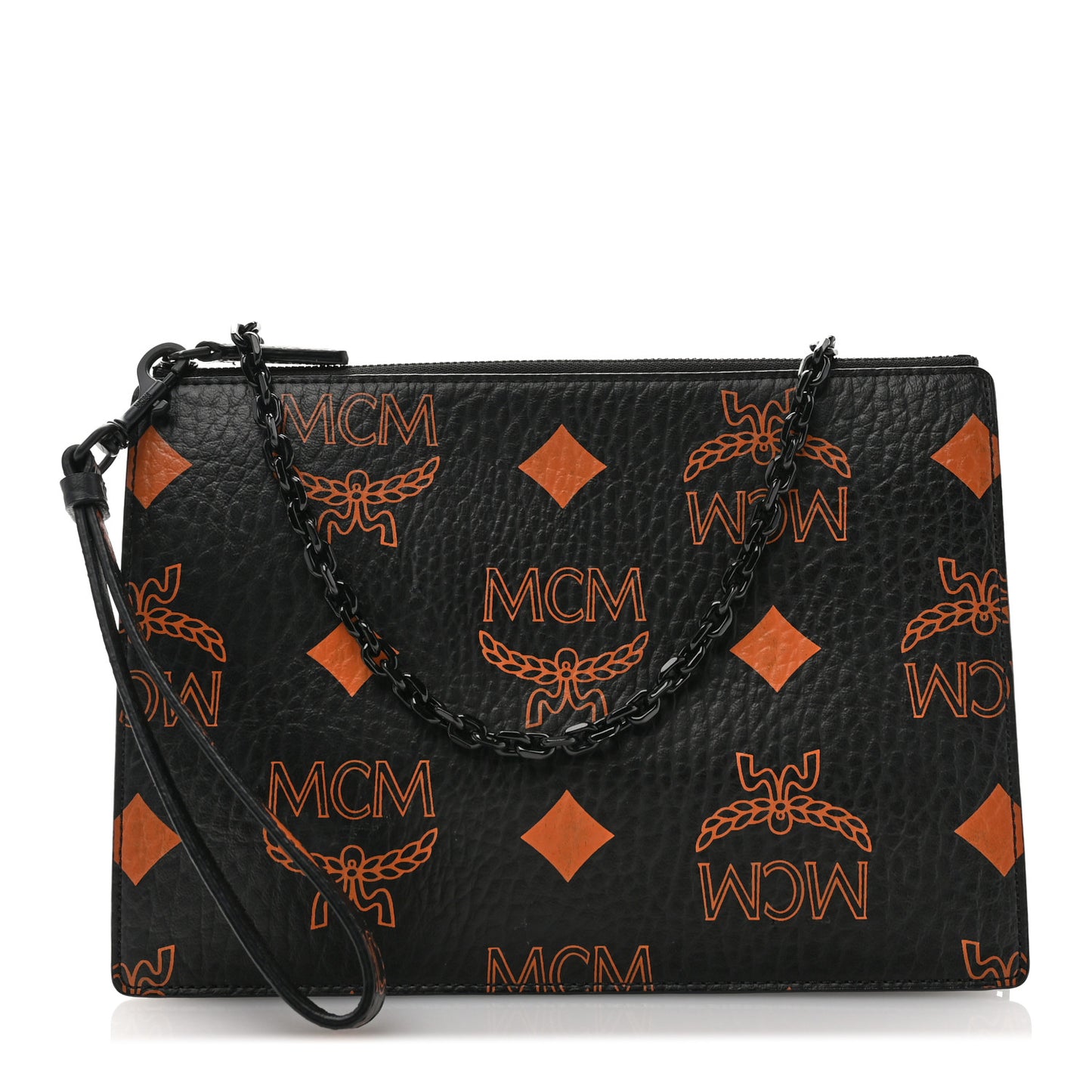 Visetos Zip Chain Pouch Black Cognac