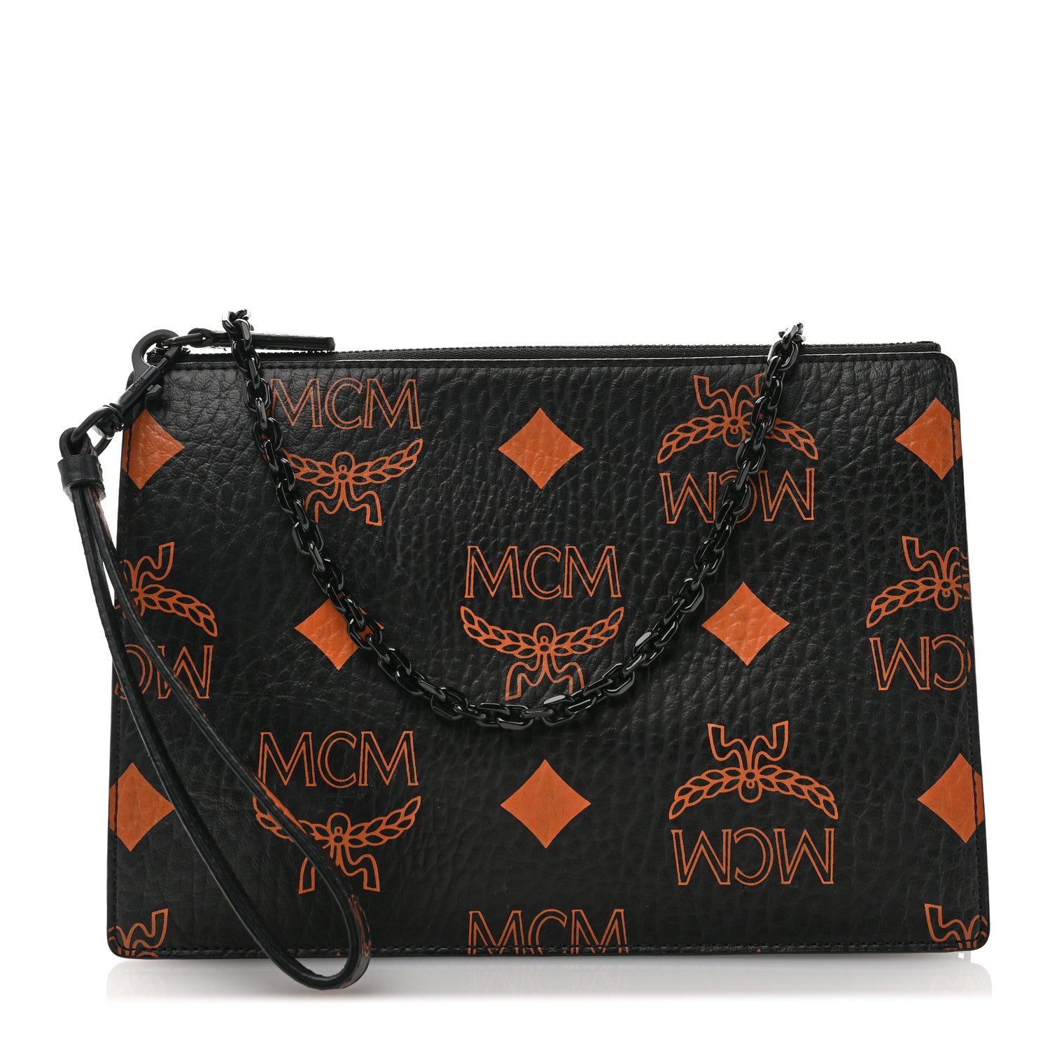 MCM Visetos Zip Chain Pouch Black Cognac 1 of 11