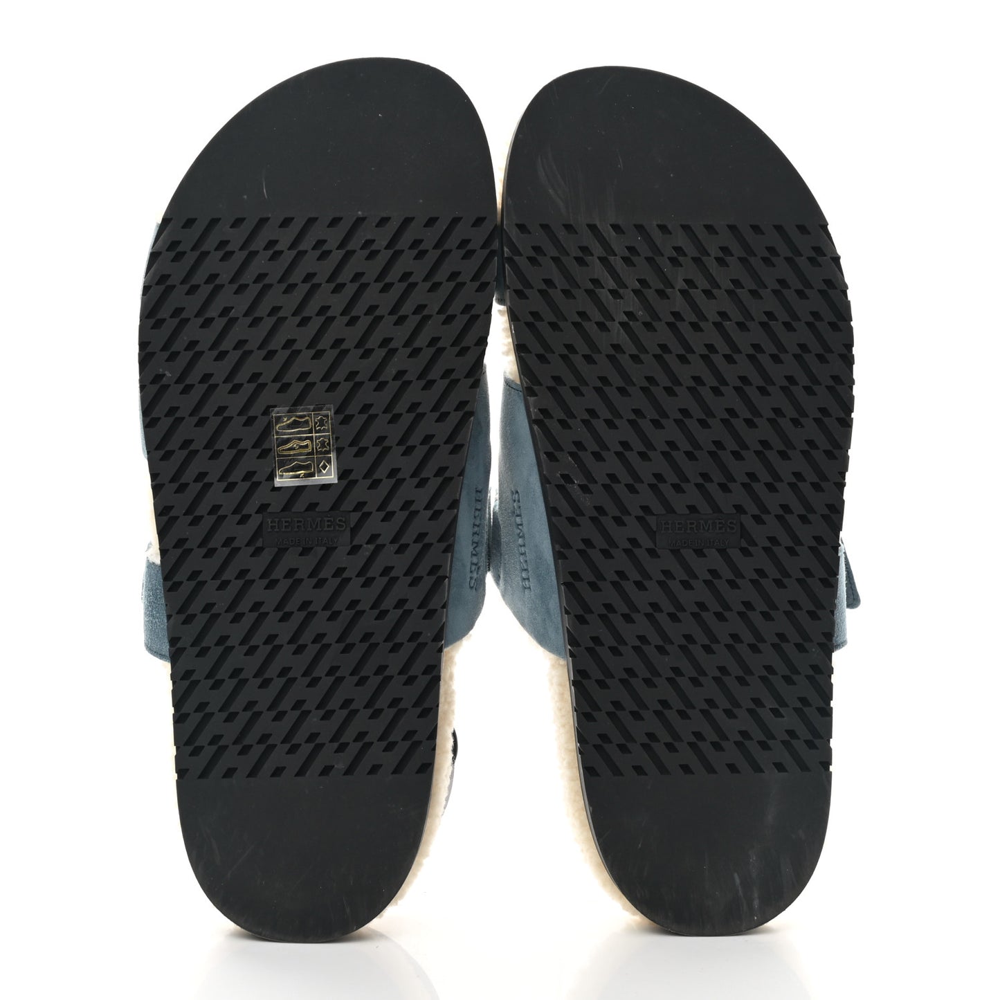 Suede Goatskin Woolskin Womens Chypre Sandals 40.5 Bleu Pinede Ecru
