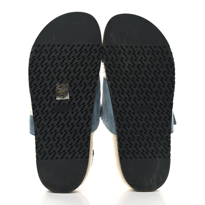 Hermes Suede Goatskin Woolskin Womens Chypre Sandals 40.5 Bleu Pinede Ecru 5 of 8
