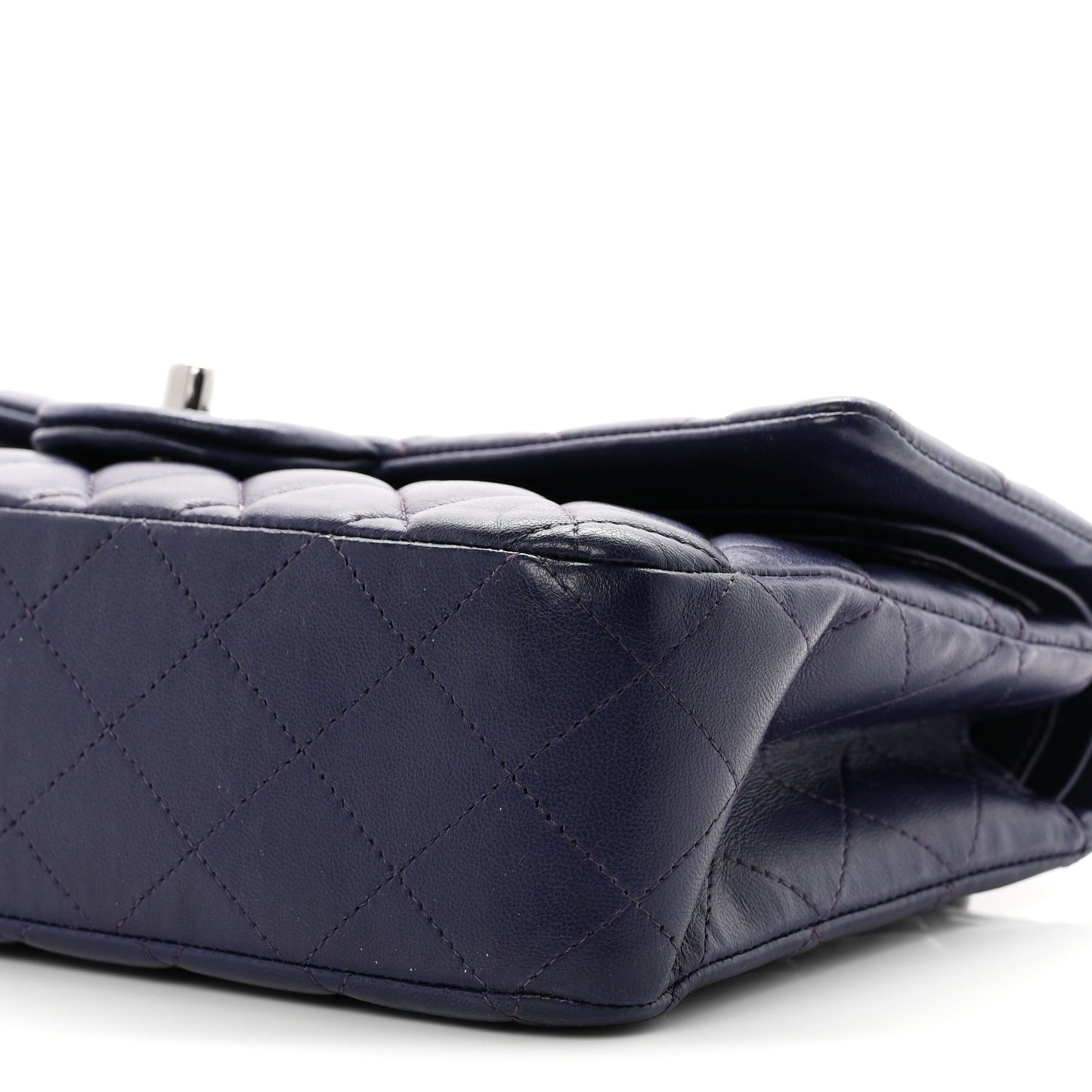 Lambskin Quilted Medium Double Flap Dark Purple