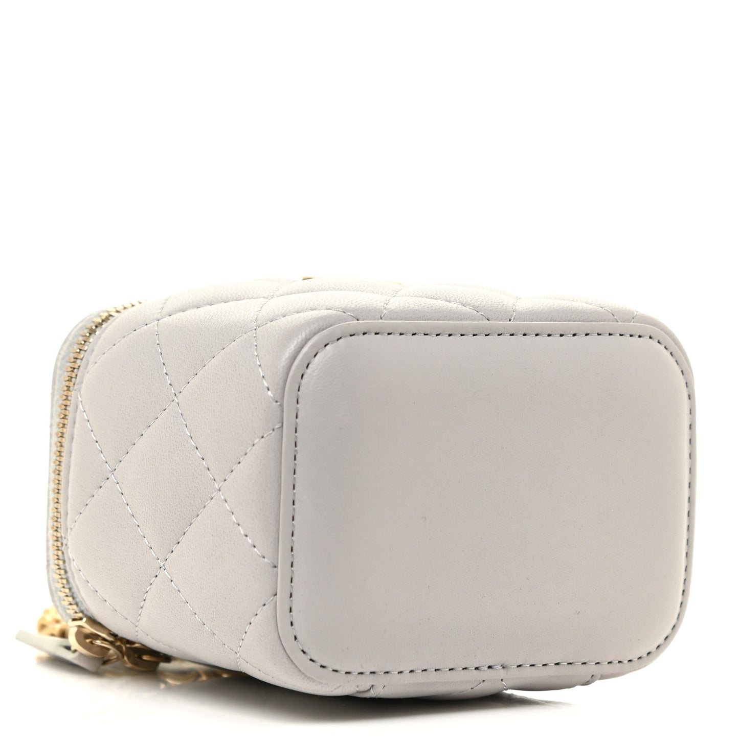 Lambskin Quilted Top Handle Mini Vanity Case With Chain Grey