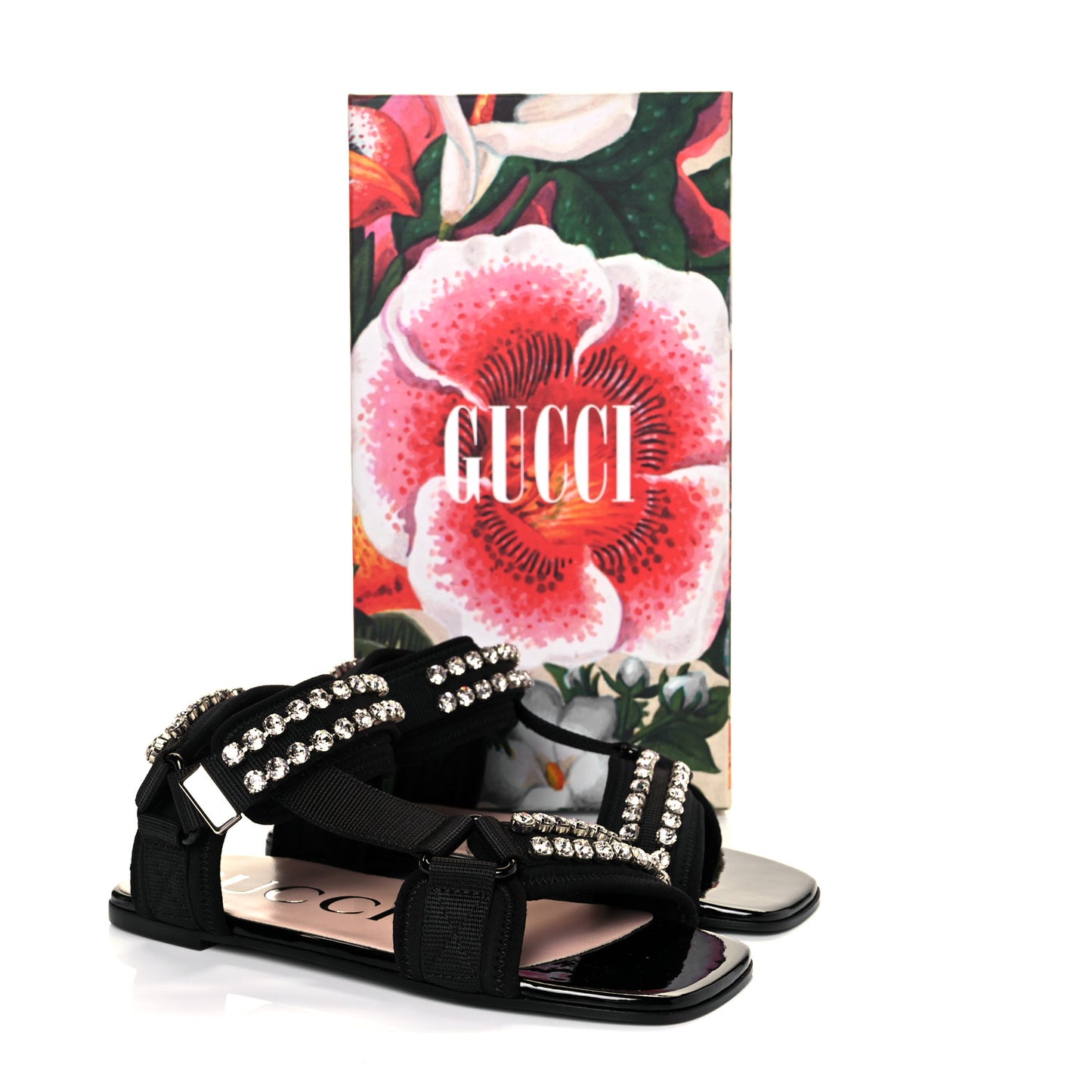 Neoprene Canvas Crystal Embellished Shea Flat Sandals 35 Black
