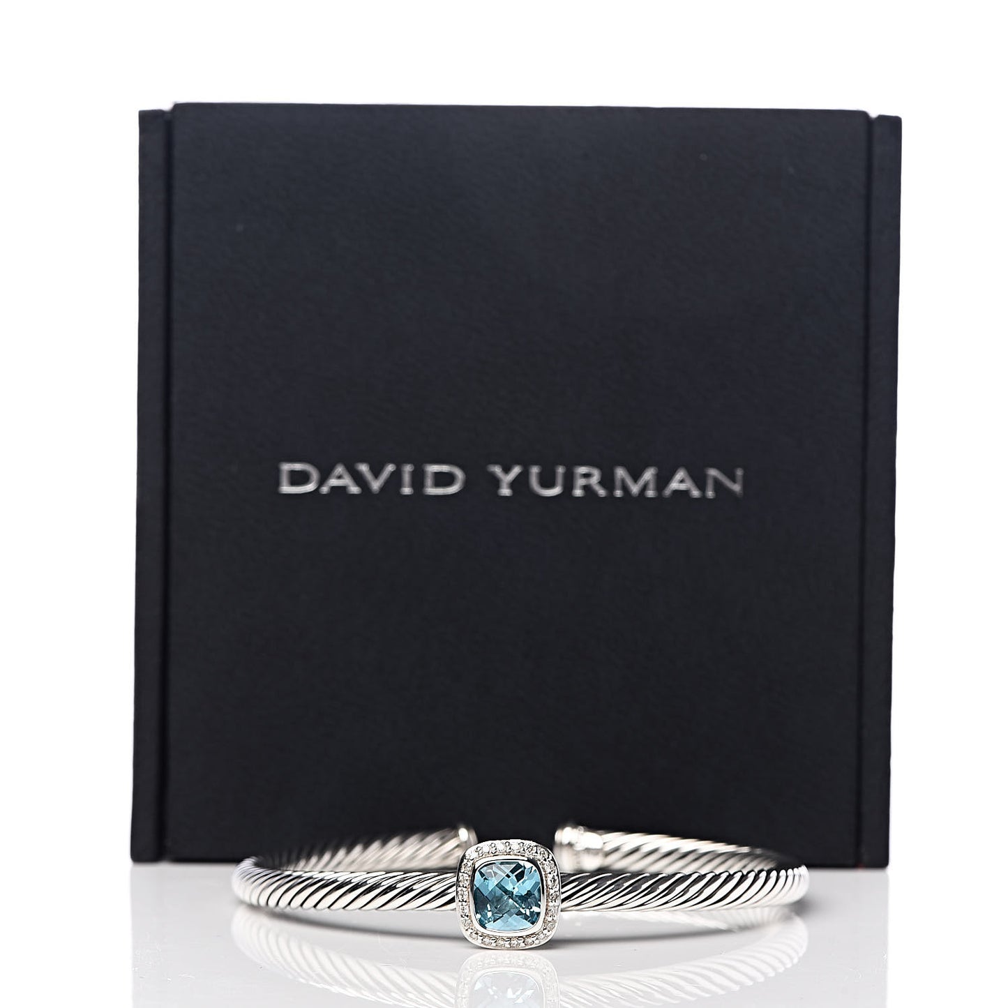 Sterling Silver Diamond Blue Topaz 4mm Noblesse Cable Bracelet