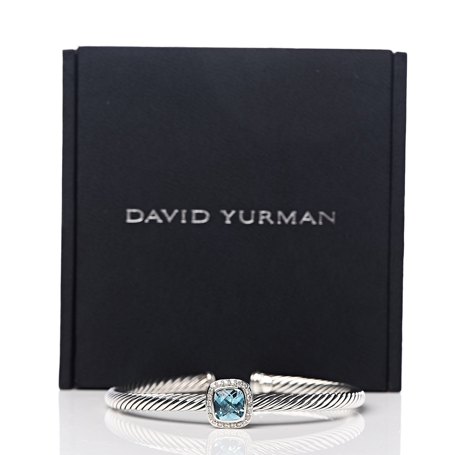 David Yurman Sterling Silver Diamond Blue Topaz 4mm Noblesse Cable Bracelet 5 of 5