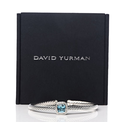 David Yurman Sterling Silver Diamond Blue Topaz 4mm Noblesse Cable Bracelet 5 of 5