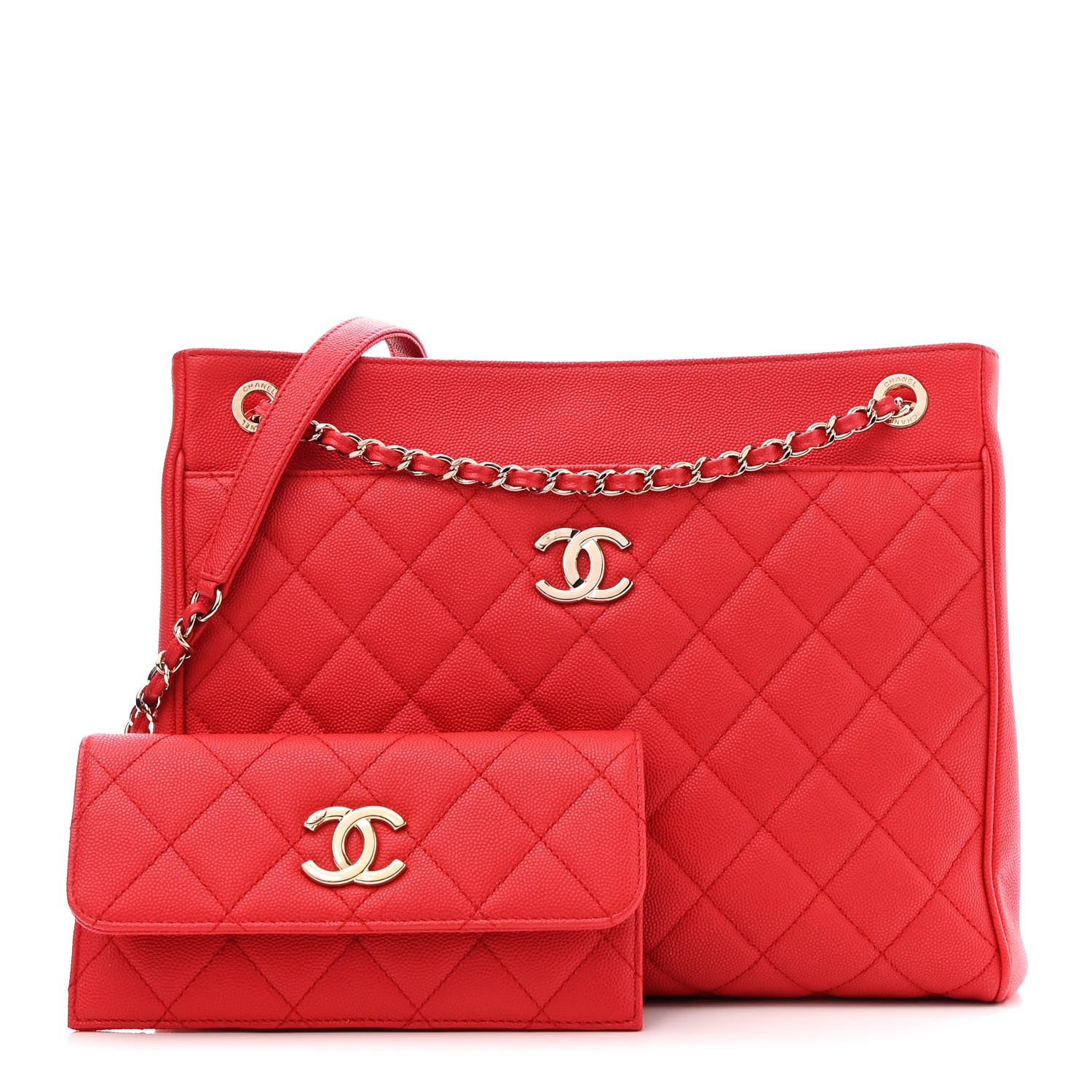 Chanel Caviar Quilted In Out Flap Shopping Tote Red 1 of 12