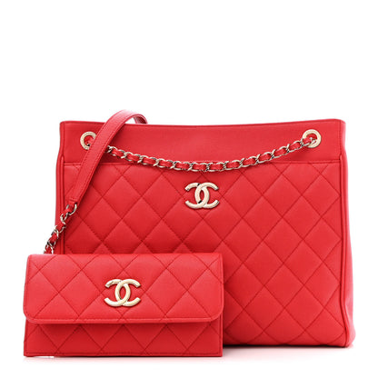 Chanel Caviar Quilted In Out Flap Shopping Tote Red 1 of 12