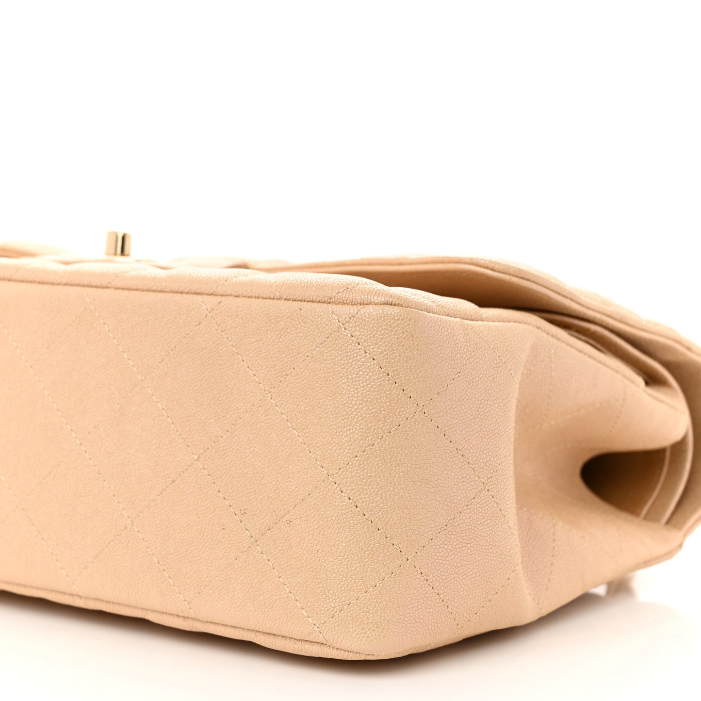 Iridescent Caviar Quilted Jumbo Double Flap Beige