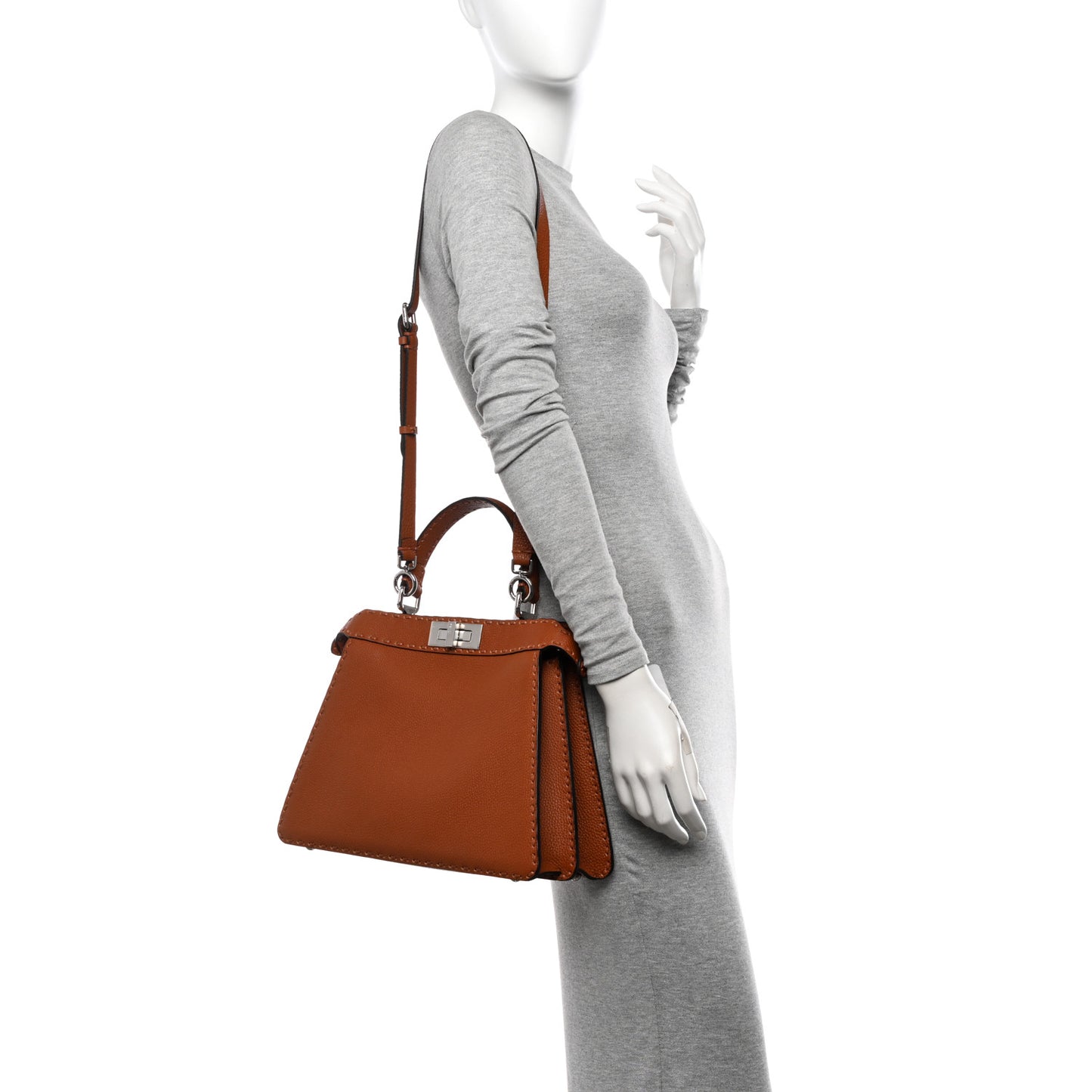 Cuoio Roma Sellerissima Nappa Sintetica Tape Stitch Medium Peekaboo I SEE U Satchel Brandy