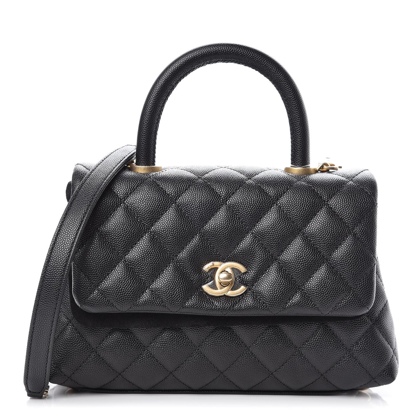 Caviar Quilted Mini Coco Handle Flap Black