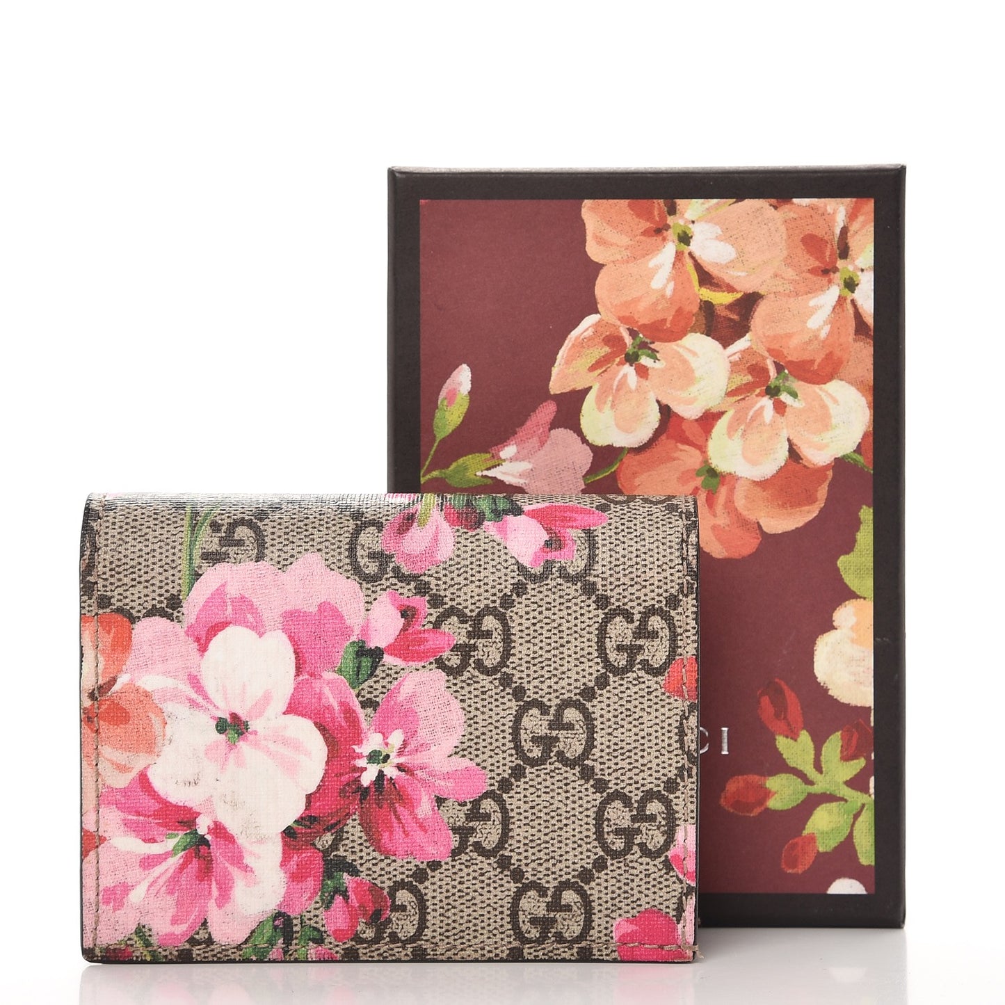 GG Supreme Monogram Blooms Card Case Beige Multicolor Dry Rose