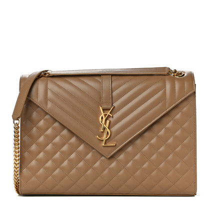 Saint Laurent Grain De Poudre Textured Mixed Matelasse Triquilt Large Monogram Satchel Cork 1 of 10