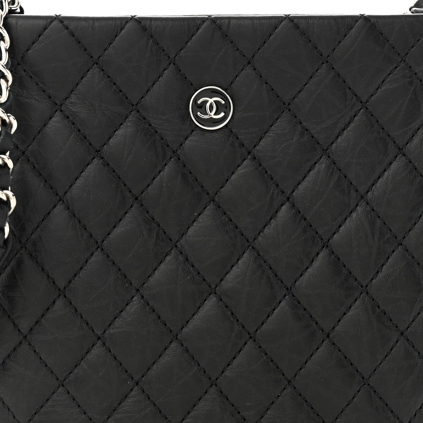 Aged Calfskin Quilted Crossbody Bag Black