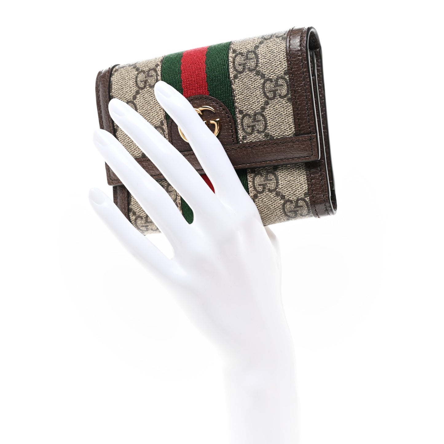 GG Supreme Monogram Web Ophidia Compact Wallet Beige New Acero