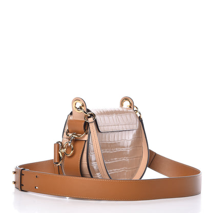 Chloe Calfskin Crocodile Embossed Small Tess Bag Nut 4 of 13