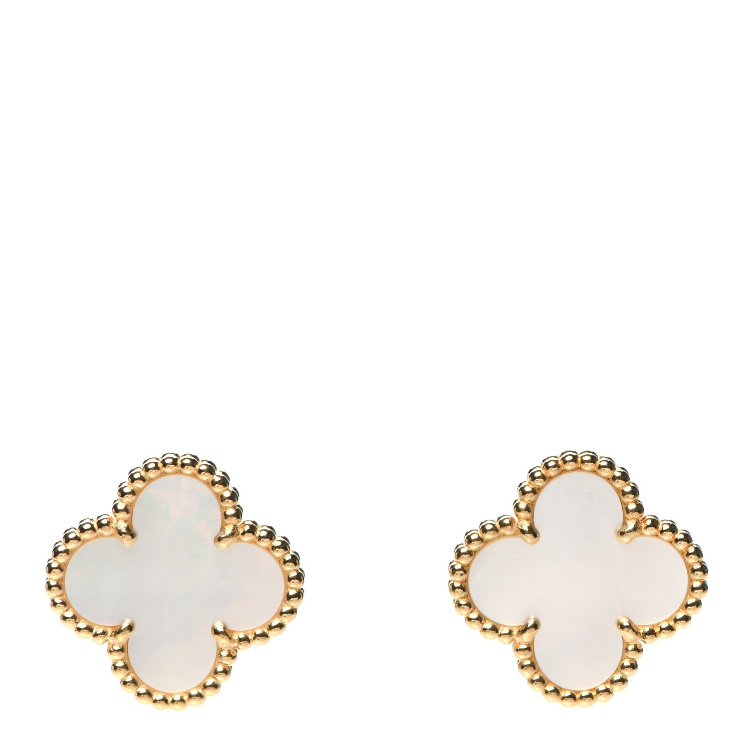 Van Cleef & Arpels 18K Yellow Gold Mother of Pearl Vintage Alhambra Earrings 1 of 6