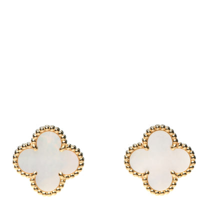 Van Cleef & Arpels 18K Yellow Gold Mother of Pearl Vintage Alhambra Earrings 1 of 6