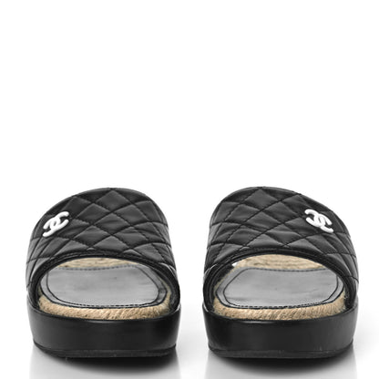 Chanel Lambskin Quilted CC Espadrille Slip On Sandals 35 Black 2 of 10
