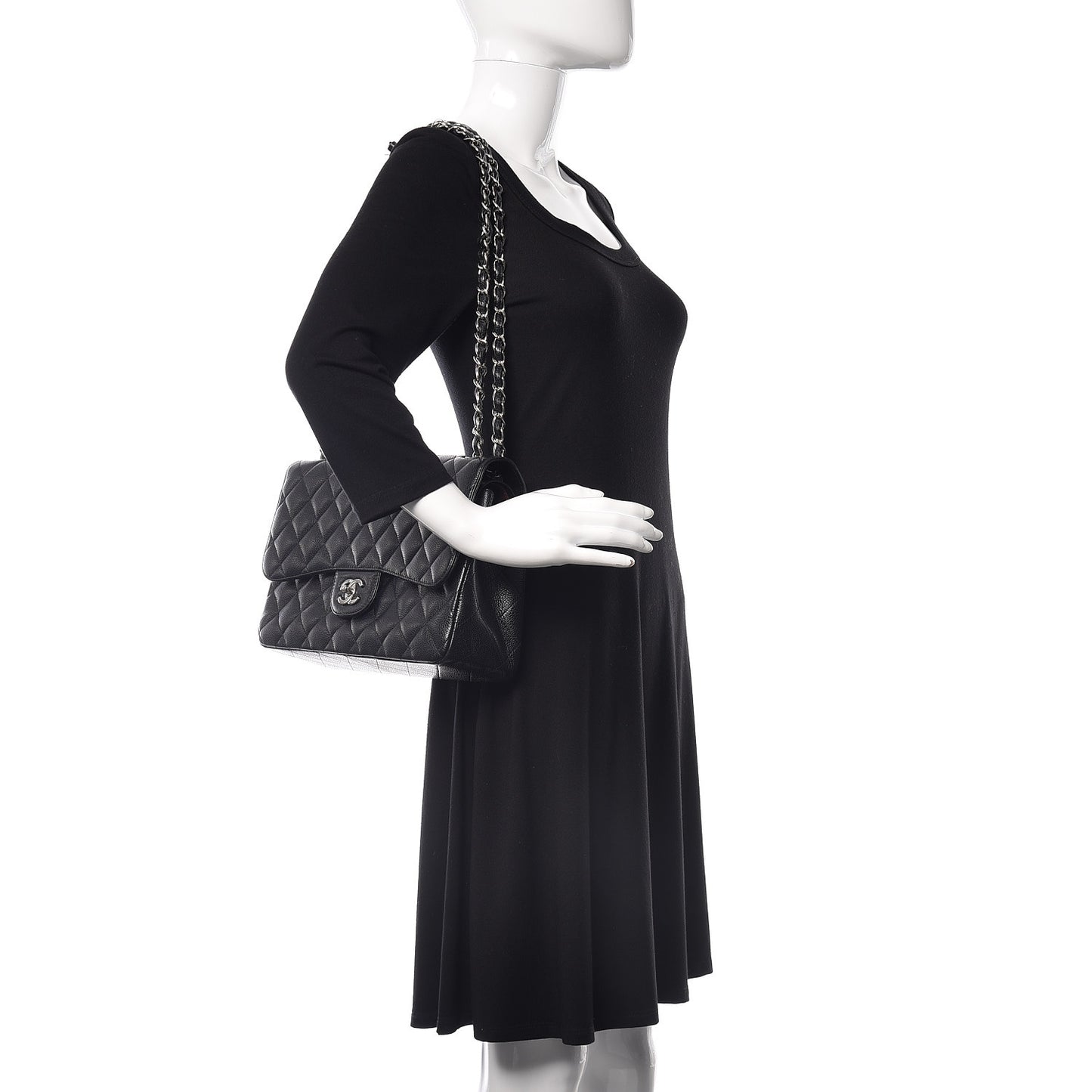 Caviar Quilted Jumbo Double Flap Black