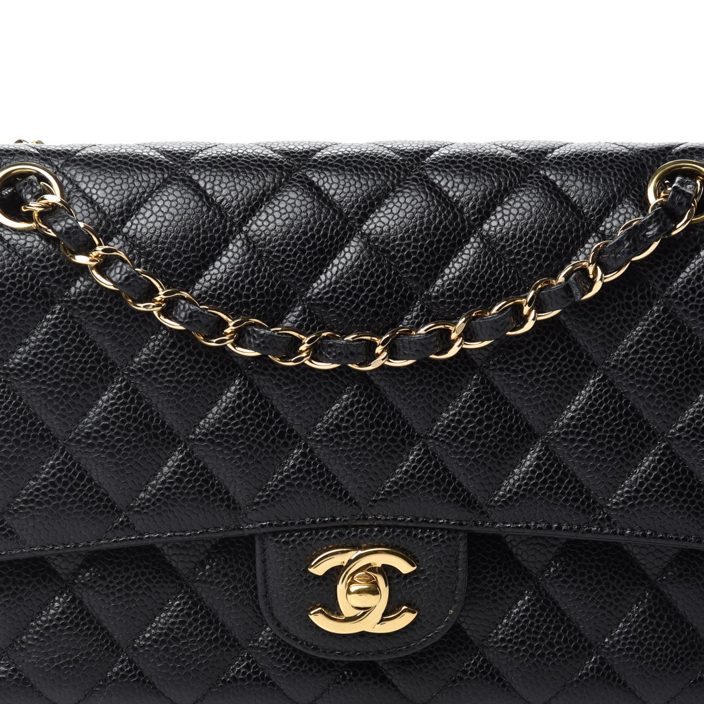 Caviar Quilted Medium Double Flap Black