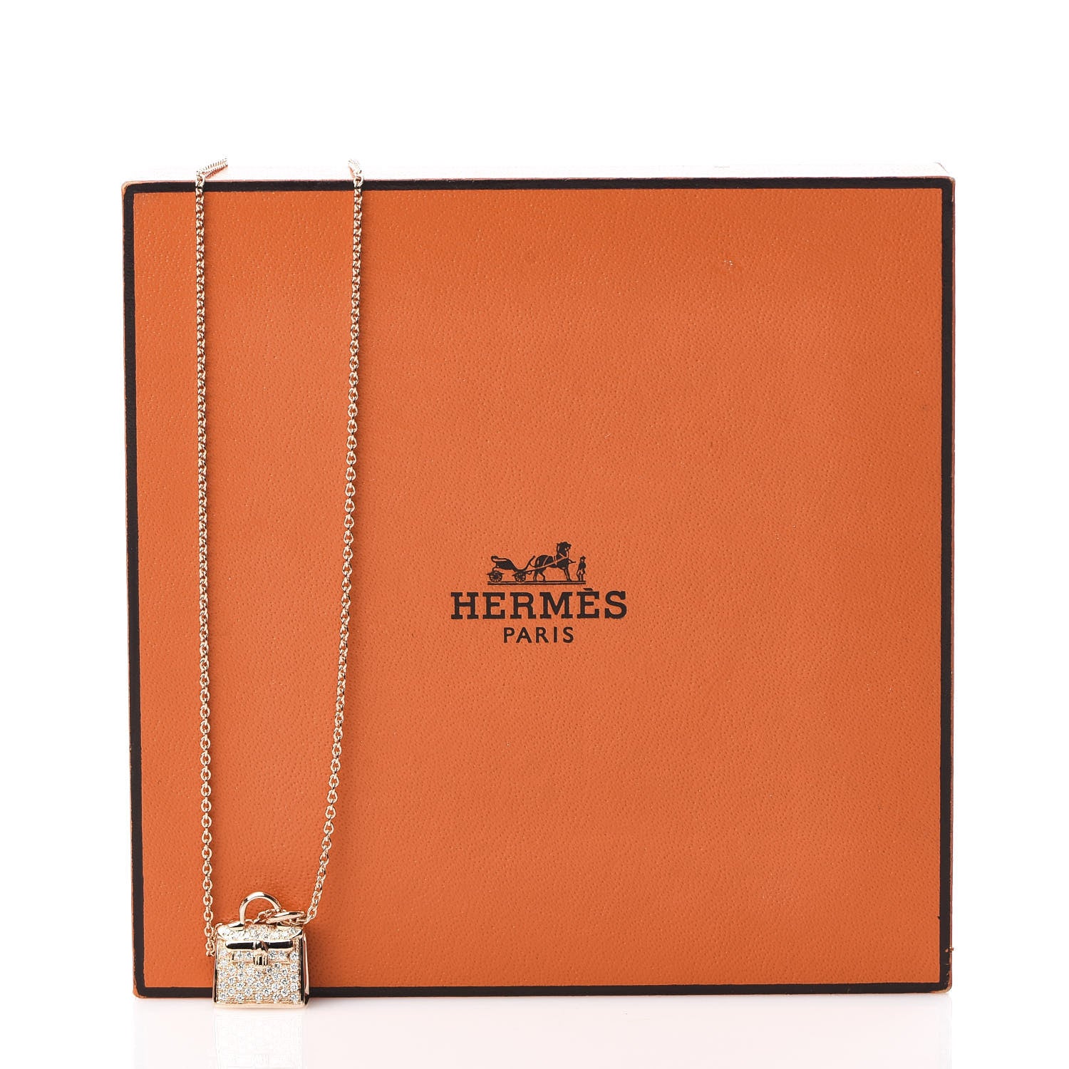 Hermes 18K Rose Gold Diamond Kelly Amulette Pendant Necklace 6 of 6
