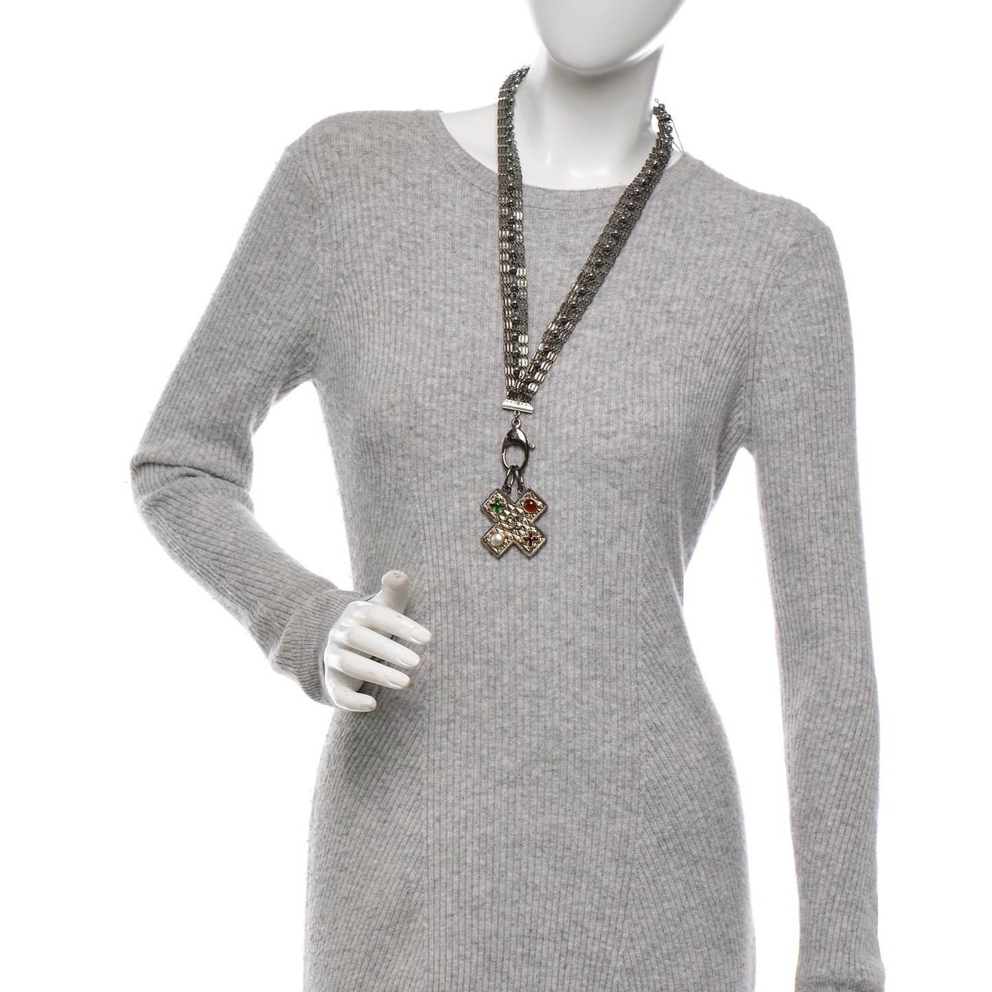 Ruthenium Resin Pearl CC Cross Long Pendant Necklace Multicolor
