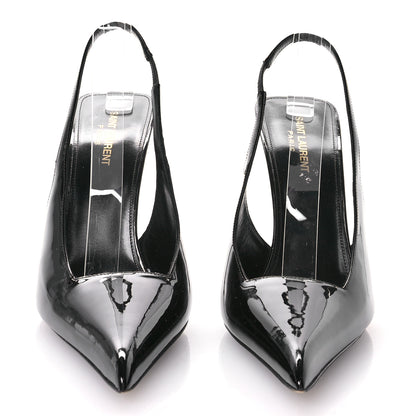 Saint Laurent Patent Calfskin Kiss 105 Slingback Pumps 41 Black 3 of 9