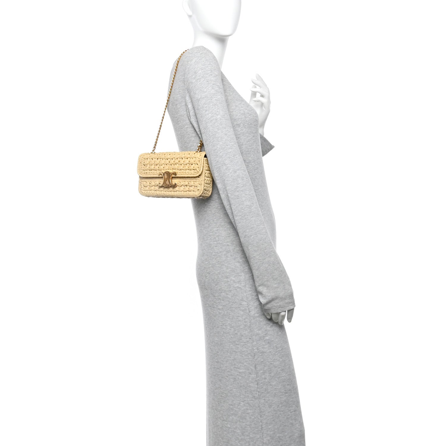 Celine Raffia Effect Claude Chain Shoulder Bag Natural 2 of 10