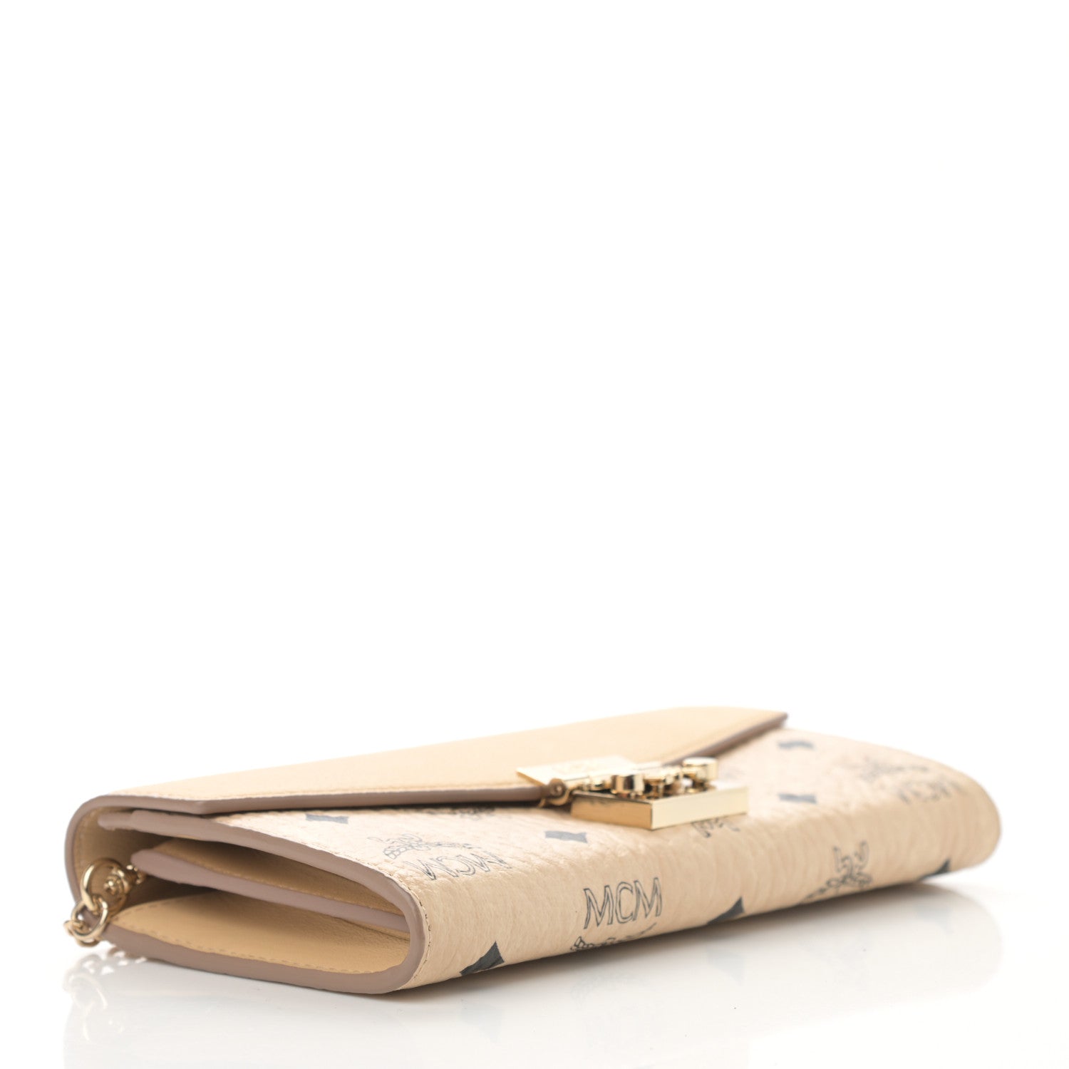 MCM Visetos Calfskin Large Patricia Wallet On Chain Beige 3 of 10
