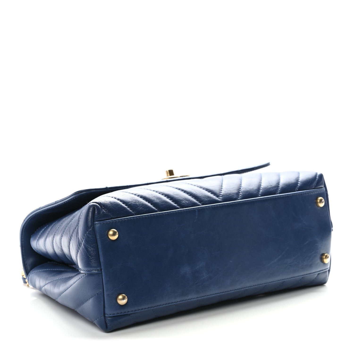 Chanel Aged Calfskin Chevron Quilted Small Coco Handle Flap Blue 4 of 12