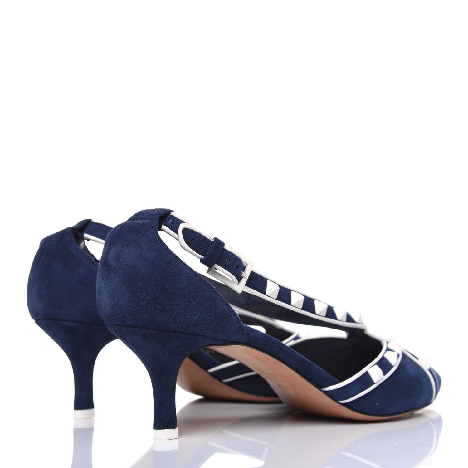 Valentino Garavani Suede Free Rockstud Cross Strap D'Orsay 55mm Pumps 38.5 Marine Optic White 4 of 18