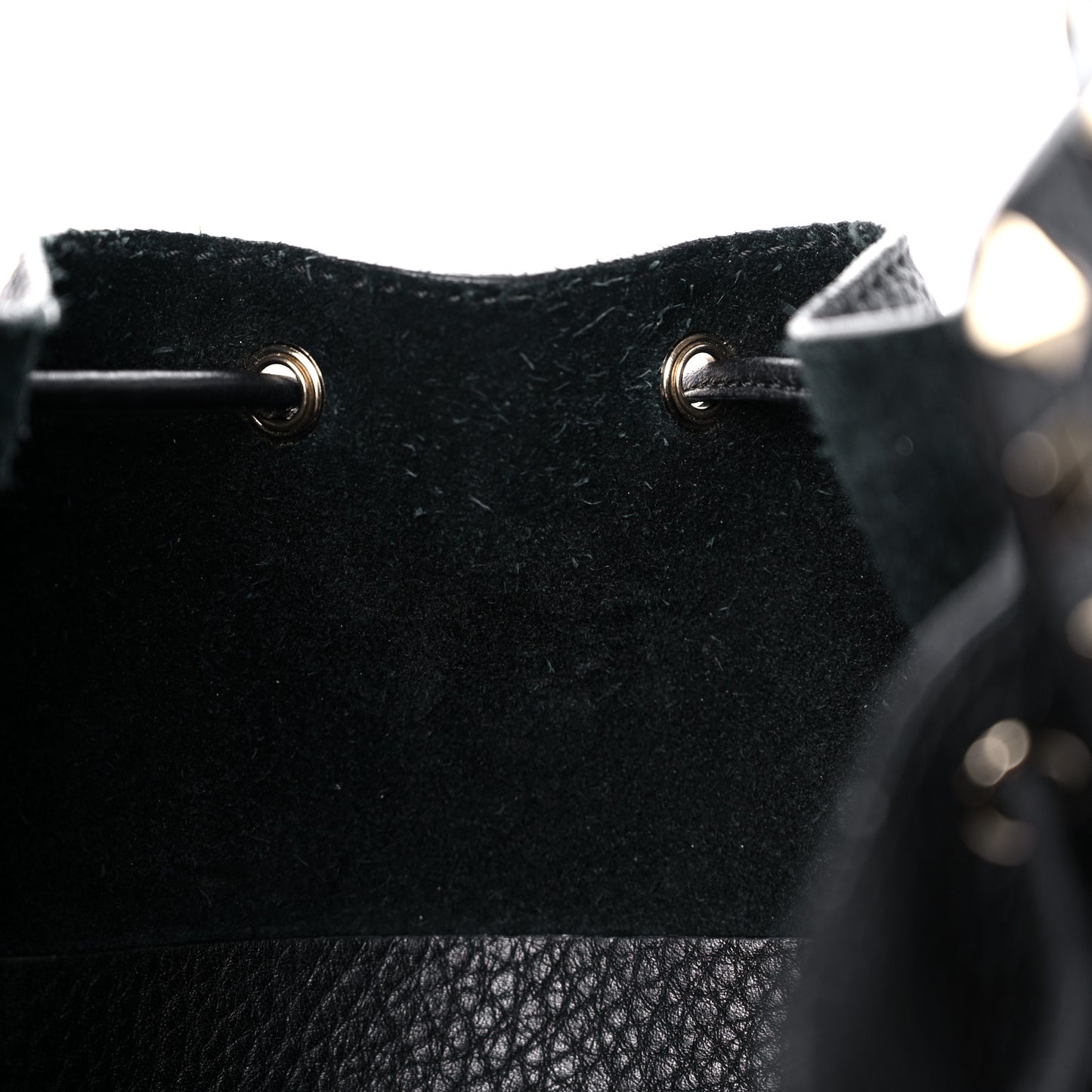 Grained Calfskin Rockstud Bucket Bag Black