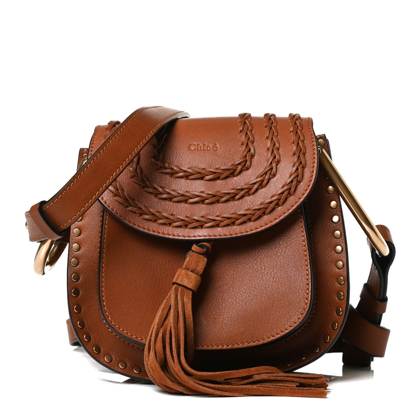 Calfskin Braided Mini Hudson Shoulder Bag Caramel