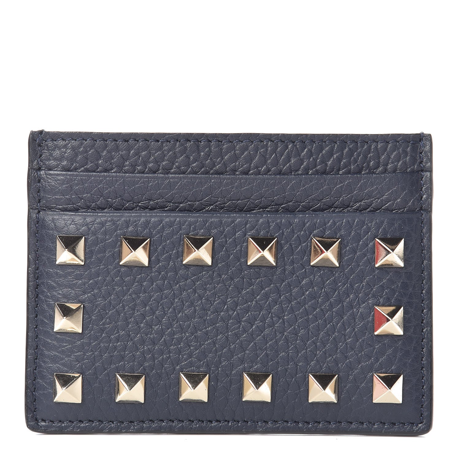Valentino Garavani Pebbled Calfskin Rockstud Card Holder Dark Blue 1 of 7