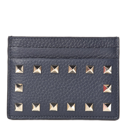 Valentino Garavani Pebbled Calfskin Rockstud Card Holder Dark Blue 1 of 7